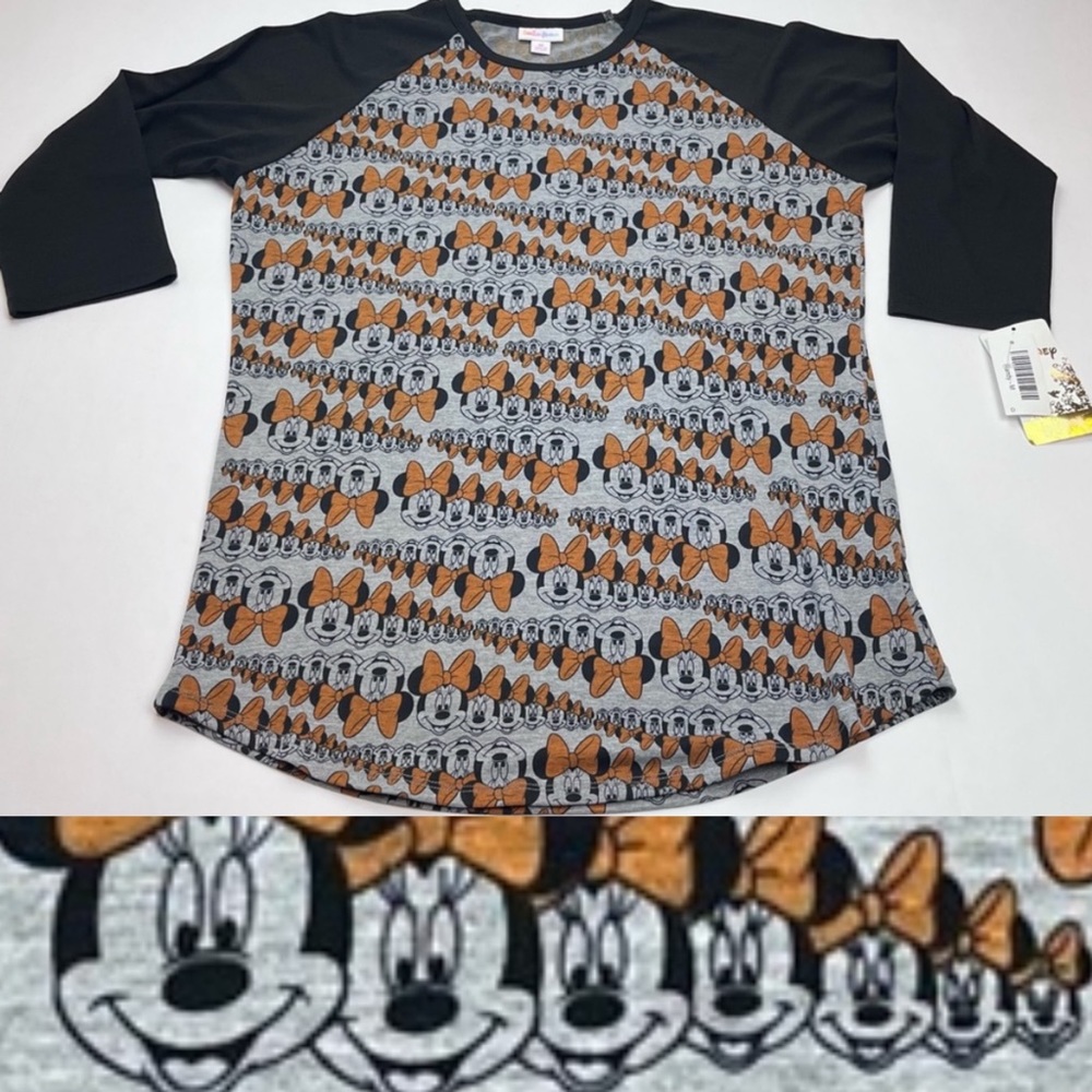 Lularoe Disney Raglan Top Shirt Medium Black Grey Gray‎ Randy Minnie Mouse NEW